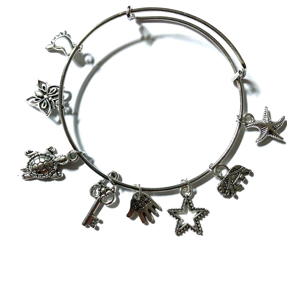 Sliver Bangle bracelets with charms